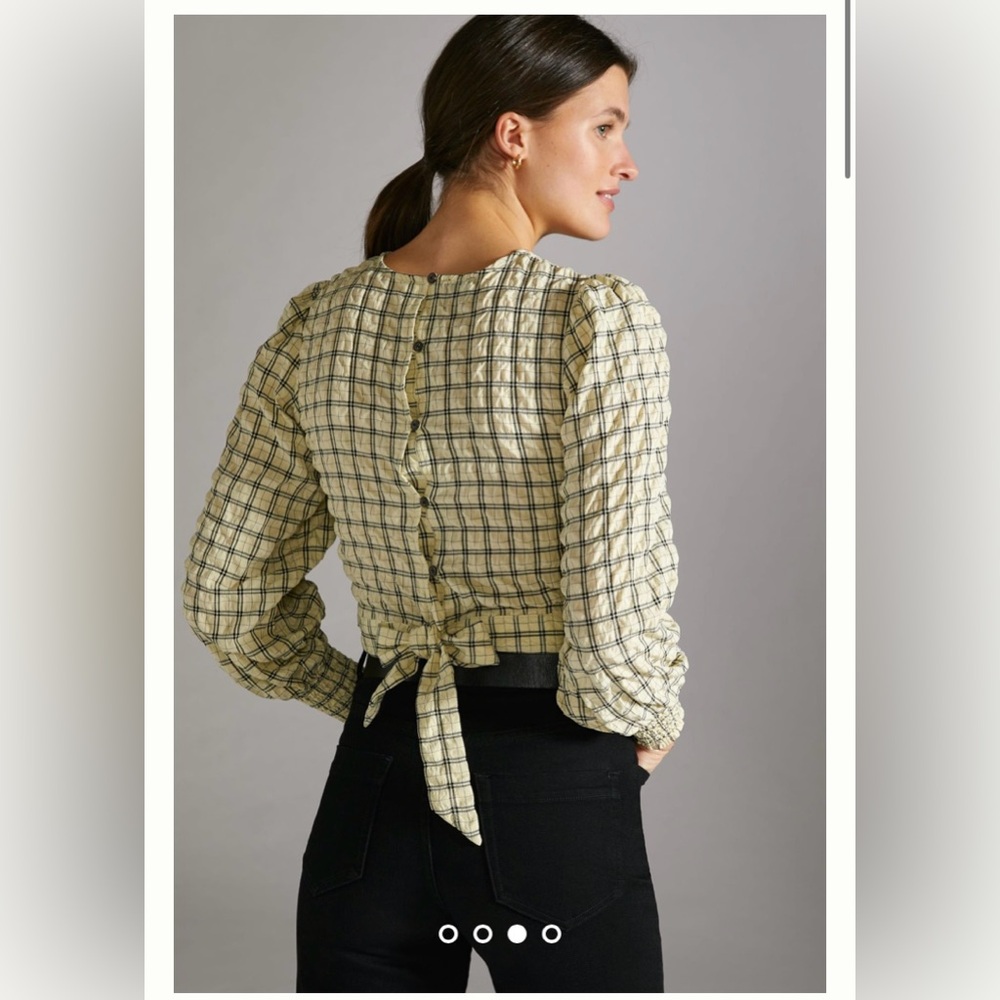SOLD__Scotch & Soda | Smocked Tie-back Blouse Neutral Motif S - Picture 4 of 11